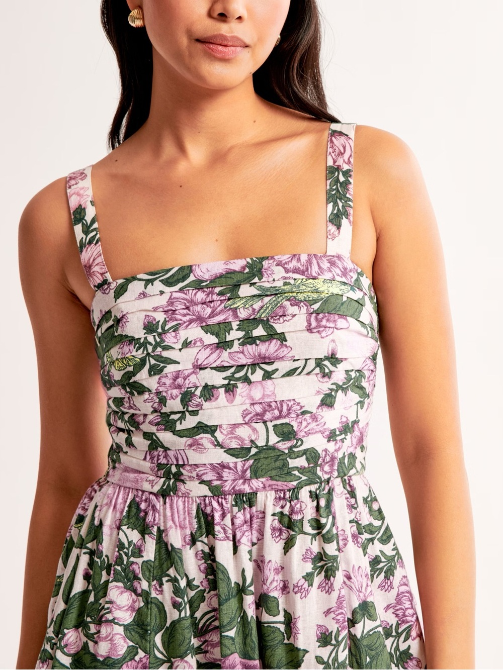 Abercrombie Emerson Wide Strap Midi Dress in Pink and Green